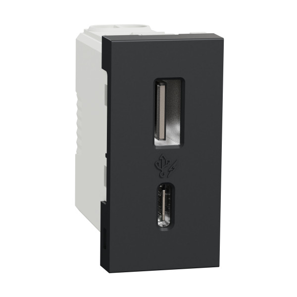 Unica - chargeur USB double - 15W - type A+C - 1 module - anthracite - méca seul