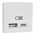 Double Chargeur USB Type A et C Blanc Unica Schneider Electric - 5 V cc - 2,4 A - 2 Modules - Mécanisme Seul