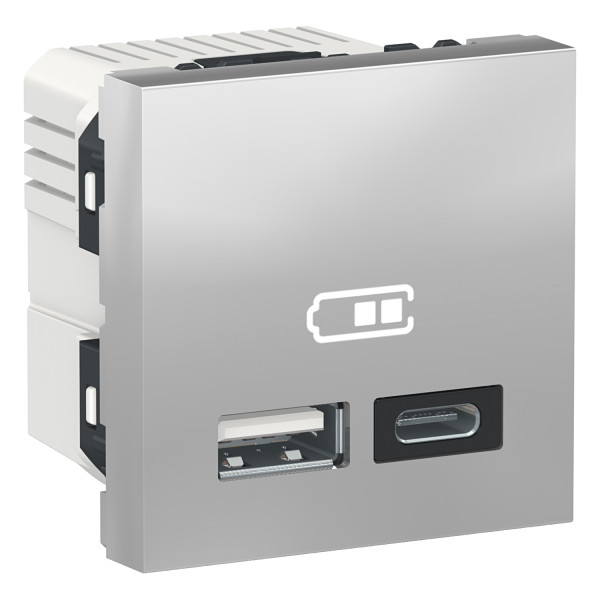Schneider unica2 - chargeur usb double - 5vcc - 2,4a type a+c - 2 modules - alu - méca seul