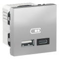 Schneider unica2 - chargeur usb double - 5vcc - 2,4a type a+c - 2 modules - alu - méca seul