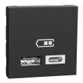 Schneider unica2 - chargeur usb double - 5vcc - 2,4a type a+c - 2 modul - anthr - méca seul