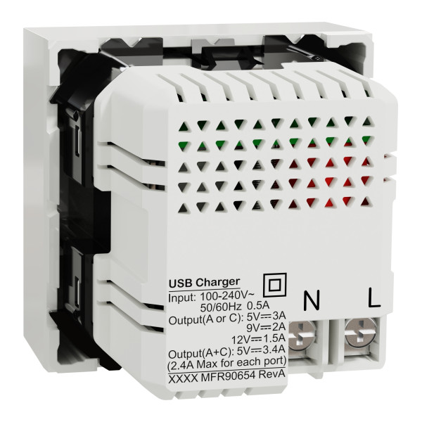 Unica - prise chargeur usb double - rapide 18w - 3,4a type a+c - 2 mod - blanc