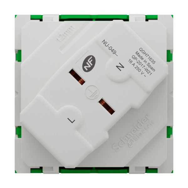 Schneider unica2 - prise 2p+t - fr - 45° - raccord rapide traversant - vert - méca seul