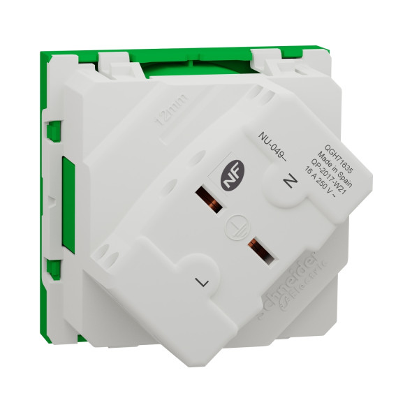 Schneider unica2 - prise 2p+t - fr - 45° - raccord rapide traversant - vert - méca seul