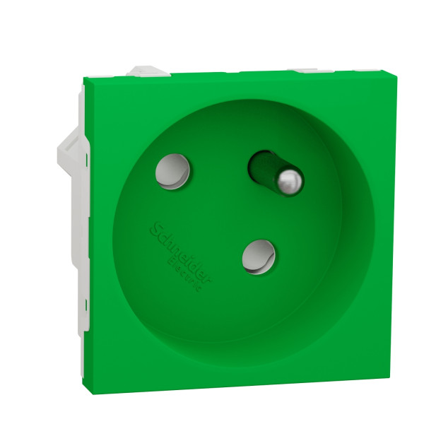 Schneider unica2 - prise 2p+t - fr - 45° - raccord rapide traversant - vert - méca seul