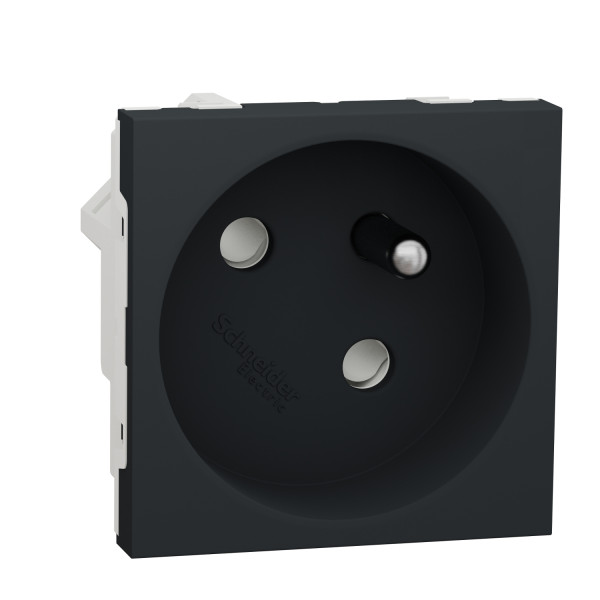 Prise 2P+T Anthracite Française 45° Unica Schneider – Raccord Rapide Traversant – Mécanisme Seul