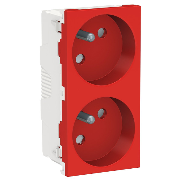 Schneider unica2 - prise double 2p+t - fr - 45° - connexion rapide - rouge - méca seul