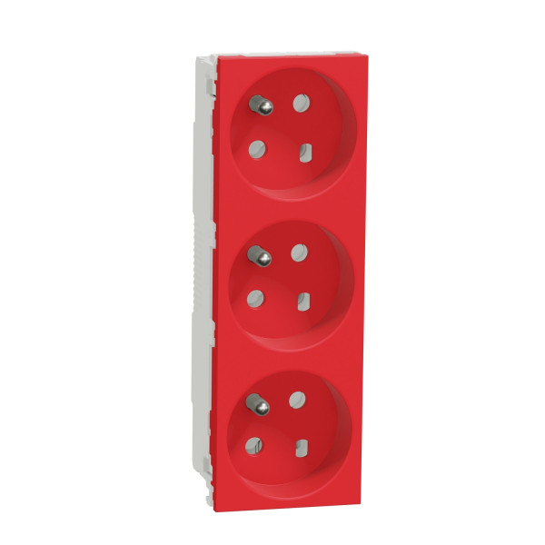 Schneider unica2 - prise triple 2p+t - fr - 45° - goulotte - détrompage - rouge - méca seul