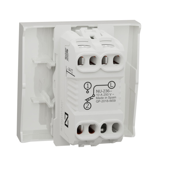Schneider unica2 - bouton-poussoir no/nf - 10a - connex rapide - 2 mod - blanc - méca seul