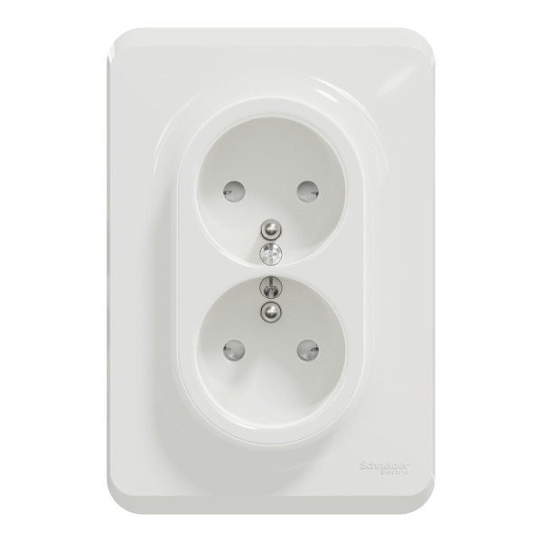 Schneider unica2 - prise double 2p+t pour boîte 1p - fr - vis - blanc - méca + plaque