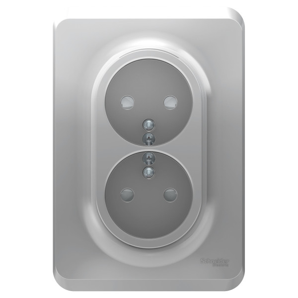 Prise Double 2 P+T Aluminium pour Boîte 1 Poste Unica Schneider – FR – Vis – Mécanisme avec Plaque - Schneider Electric - NU406930