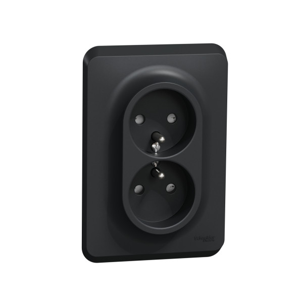Prise Double 2P+T Française Anthracite pour Boîte 1 Poste Unica Schneider – Mécanisme + Plaque