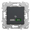 Unica - prise chargeur USB - C 45W + A 7,5W - 2 mod - anth - méca support fix