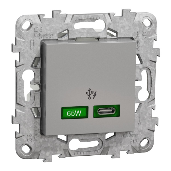 Unica - prise chargeur usb C - 65w forte puiss - 2 mod - alu - méca support fix