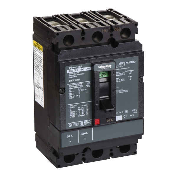 Powerpact H - Disjoncteur 150a - Avec Bornes - 35ka - Tmd - 20a - 3p 3d