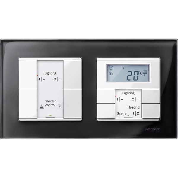M-Plan Verre Noir, plaque de finition 2 postes horiz. ou vert. entraxe 71 mm