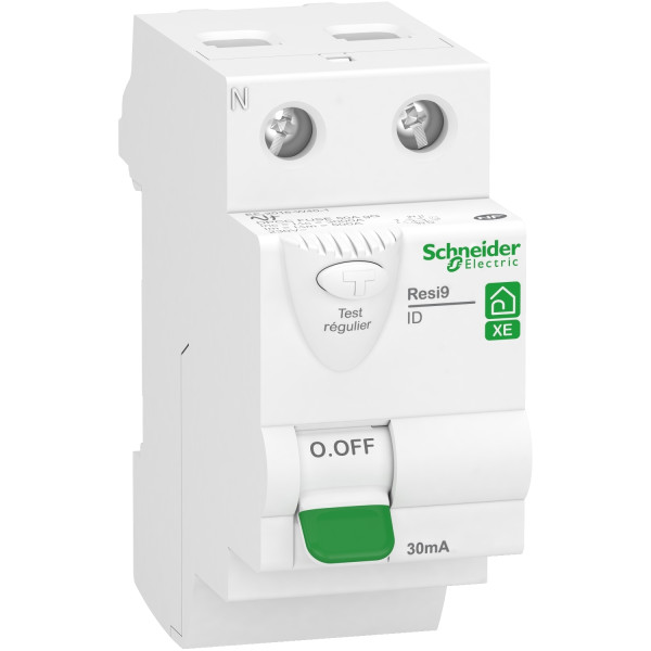Interrupteur Différentiel 2P 25 A 30 mA Type AC Embrochable Resi9 XE Schneider