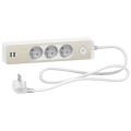 Odace - rallonge multiprises 3 prises 2p+t - blanche/bois - 2usb - 1,5m