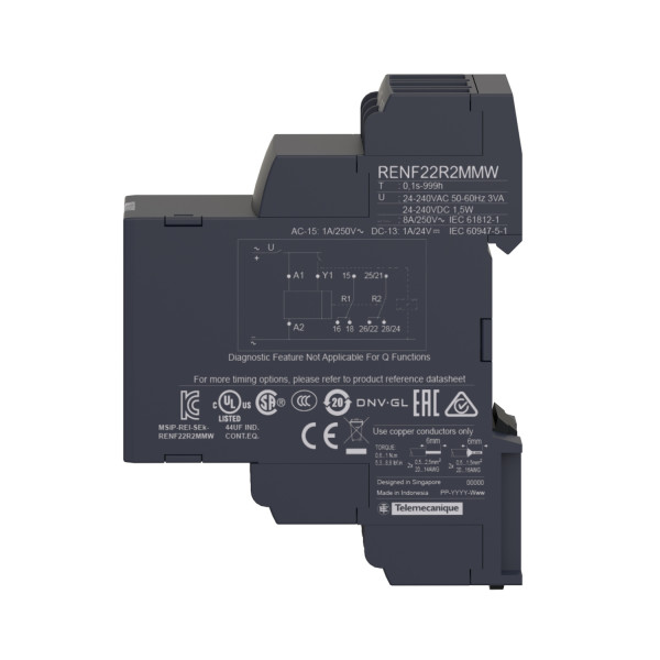 Zelio time re22 - relais temporisé - 2of - paramétrable nfc - 24v à 240vacdc