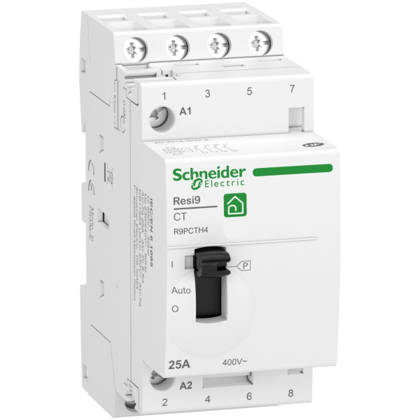 Contacteur heures creuses Resi9 Schneider 4NO 25A commande manuelle