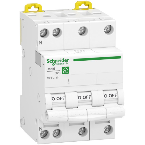 Disjoncteur Modulaire 3 P+N 20 A Blanc Resi9 Schneider Electric - Courbe C - Peignable