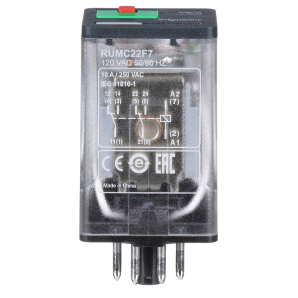 Zelio Relay Rum - Pins Cylindriques  - 2of - 10a - Bouton Test - Led - 120vca