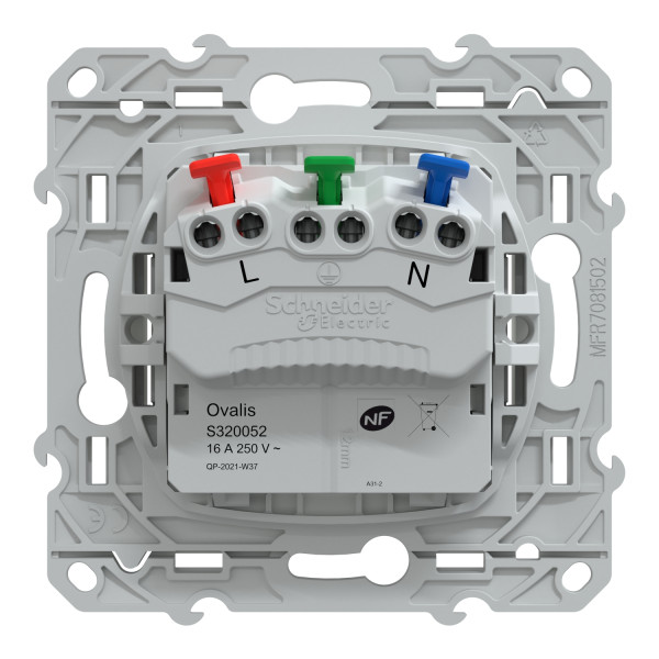 Prise de Courant 2P+T Blanche Ovalis Schneider Electric Affleurant 16A Borne de raccordement automatique