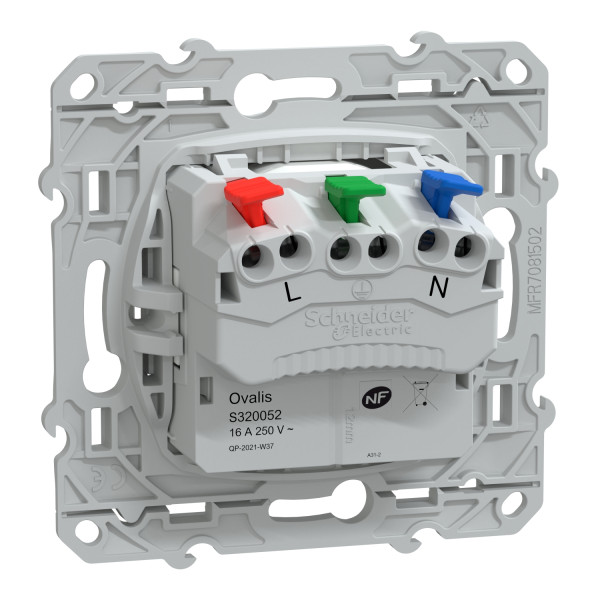 Prise de Courant 2P+T Blanche Ovalis Schneider Electric Affleurant 16A Borne de raccordement automatique