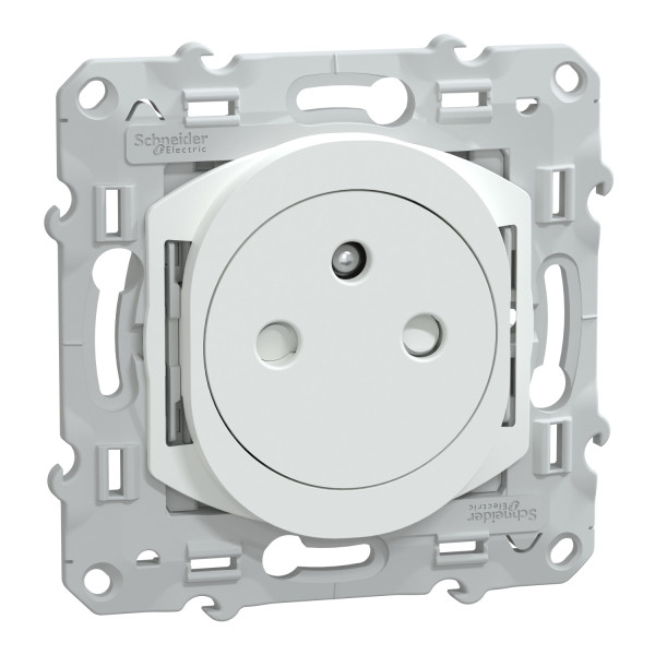Prise de Courant 2P+T Blanche Ovalis Schneider Electric Affleurant 16A Borne de raccordement automatique