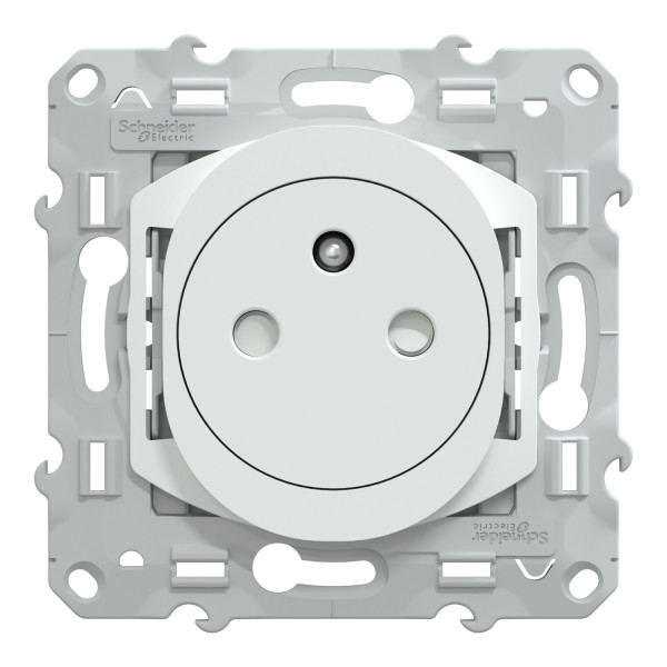 Prise de Courant 2P+T Blanche Ovalis Schneider Electric Affleurant 16A Borne de raccordement automatique