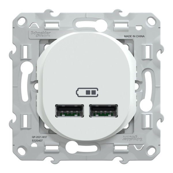 Double Chargeur USB A+A Blanc 10,5 W Ovalis Schneider Electric – avec Support de Fixation