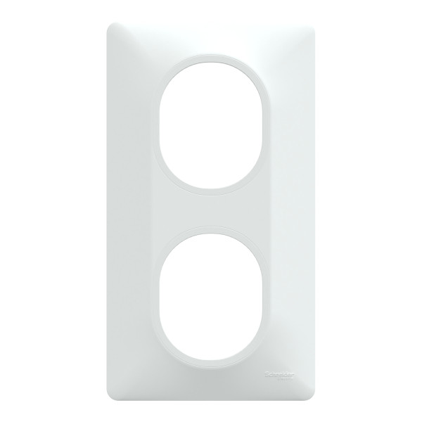 Plaque de Finition Blanche 2 Postes Verticaux Entraxe 71 mm Ovalis Schneider