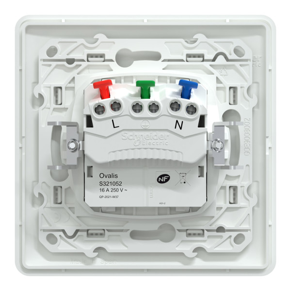 Prise 2P+T affleurante Schneider Ovalis blanc 16A - bornes auto avec plaque