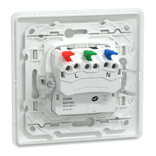 Prise 2P+T affleurante Schneider Ovalis blanc 16A - bornes auto avec plaque