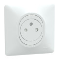 Prise 2P+T affleurante Schneider Ovalis blanc 16A - bornes auto avec plaque