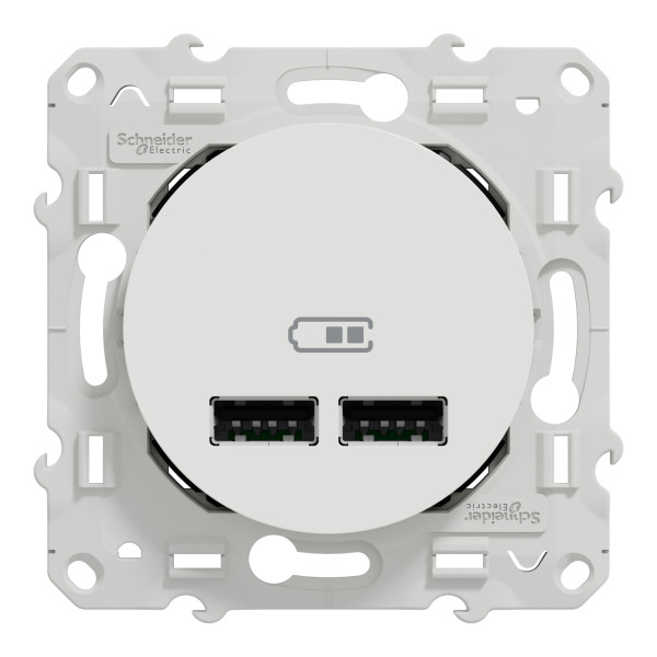 Prise USB double blanc Schneider Odace chargeur 2,1A