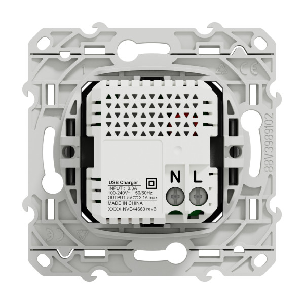 Prise USB double aluminium Schneider Odace chargeur 2,1A
