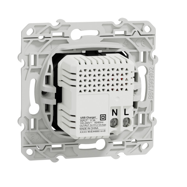 Prise USB double aluminium Schneider Odace chargeur 2,1A
