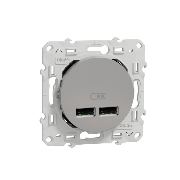 Prise USB double aluminium Schneider Odace chargeur 2,1A