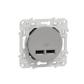 Prise USB double aluminium Schneider Odace chargeur 2,1A