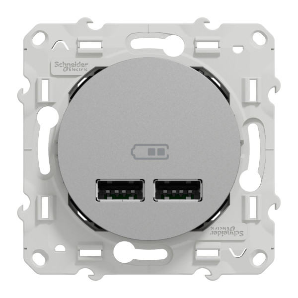 Prise USB double aluminium Schneider Odace chargeur 2,1A