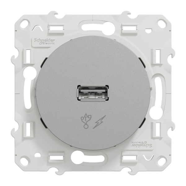 Prise chargeur USB aluminium Schneider Odace sortie 5V 1A