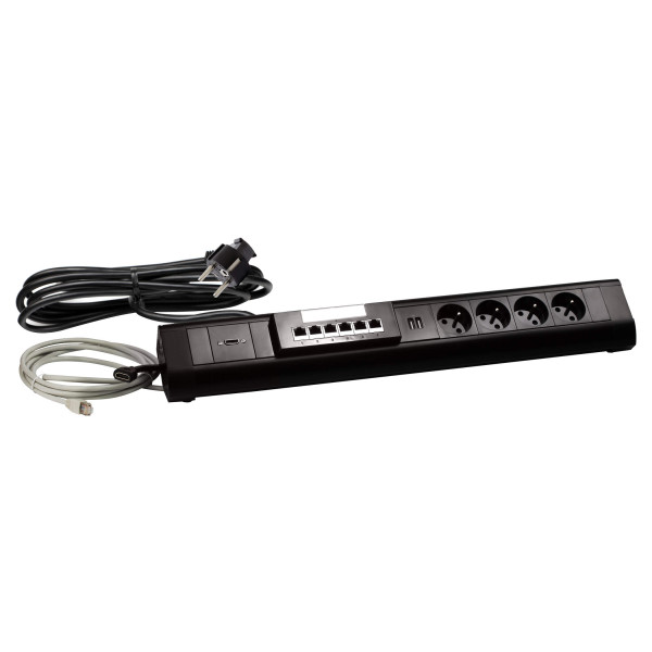 Bloc bureau 4 pc 2p+t + cordon 3m + 1switch 4ports + hdmi+ chargeur double usb
