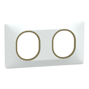 Ovalis - plaque de finition - 2 postes horizontal - 71mm - blanc bague laiton