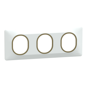 Ovalis - plaque de finition - 3 postes horizontal - 71mm - blanc bague laiton