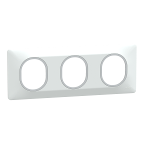 Ovalis - plaque de finition - 3 postes horiz - 71mm - blanc bague argent chromé