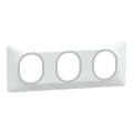 Ovalis - plaque de finition - 3 postes horiz - 71mm - blanc bague argent chromé