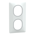 Ovalis - plaque de finition - 2 postes vertic - 71mm - blanc bague argent chromé