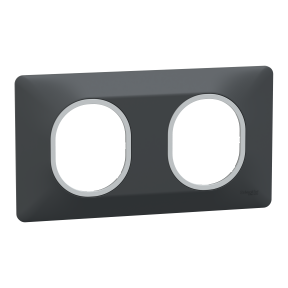 Ovalis - plaque de finition - 2 postes hor - 71mm - anthracite bague argent chromé