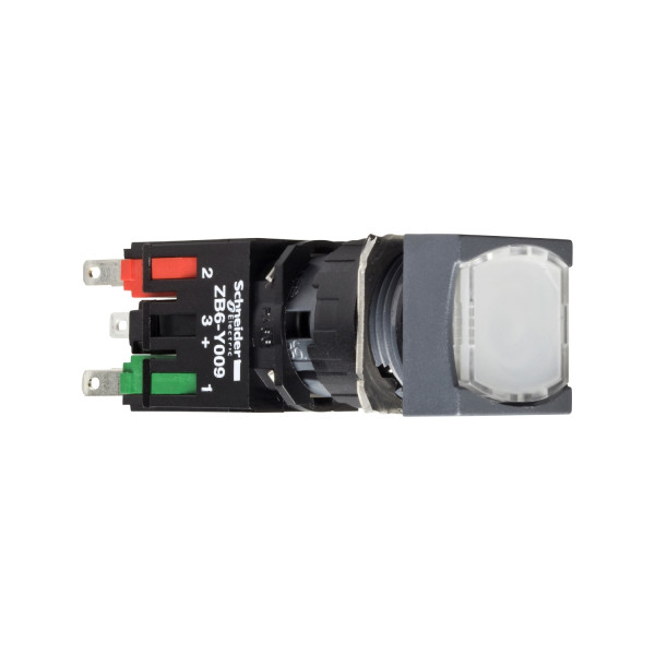 boutonpoussoir lumineux blanc diam 16 à accrochage affleurant 24 V 1O plus 1F